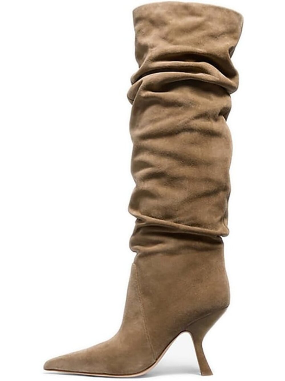 Women's Taupe Slouch Knee High Boots Kitten Heel Side Zipper Knee-High Boots
